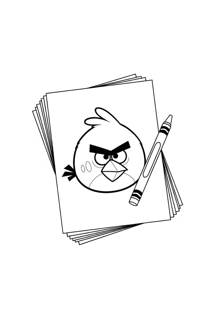 Stack of Angry Birds coloring pages with single crayon