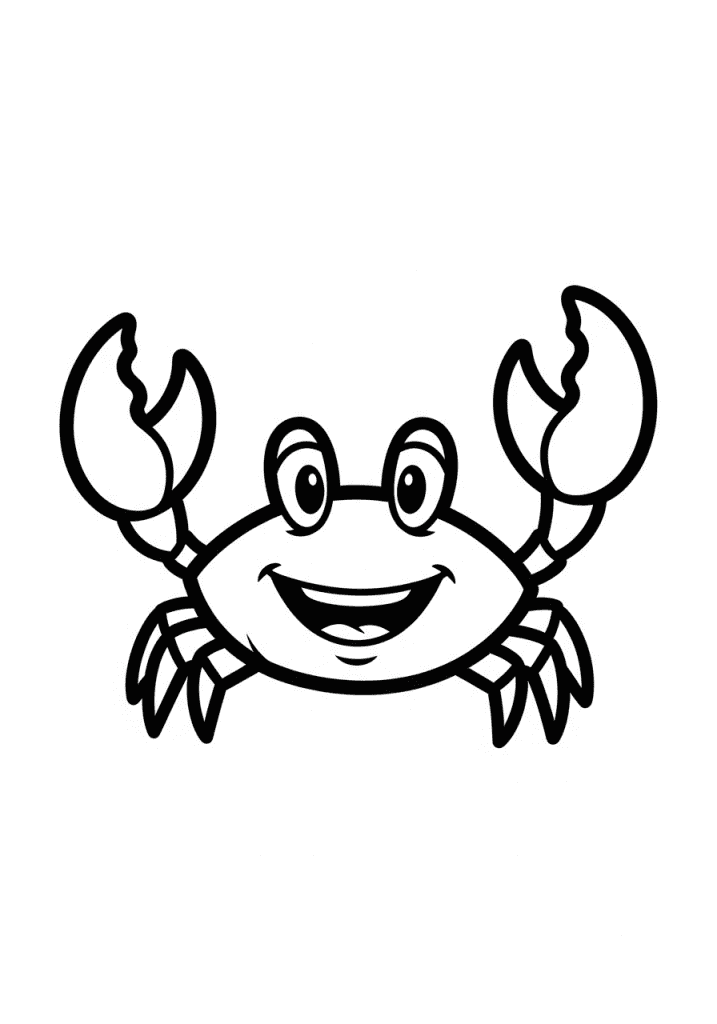 Easy cartoon crab line drawing for kids coloring page.