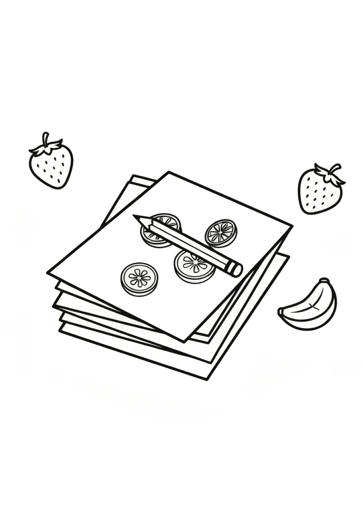 Bold line-art of a curled stack of papers with a pencil, symbolizing a downloadable printable pack.