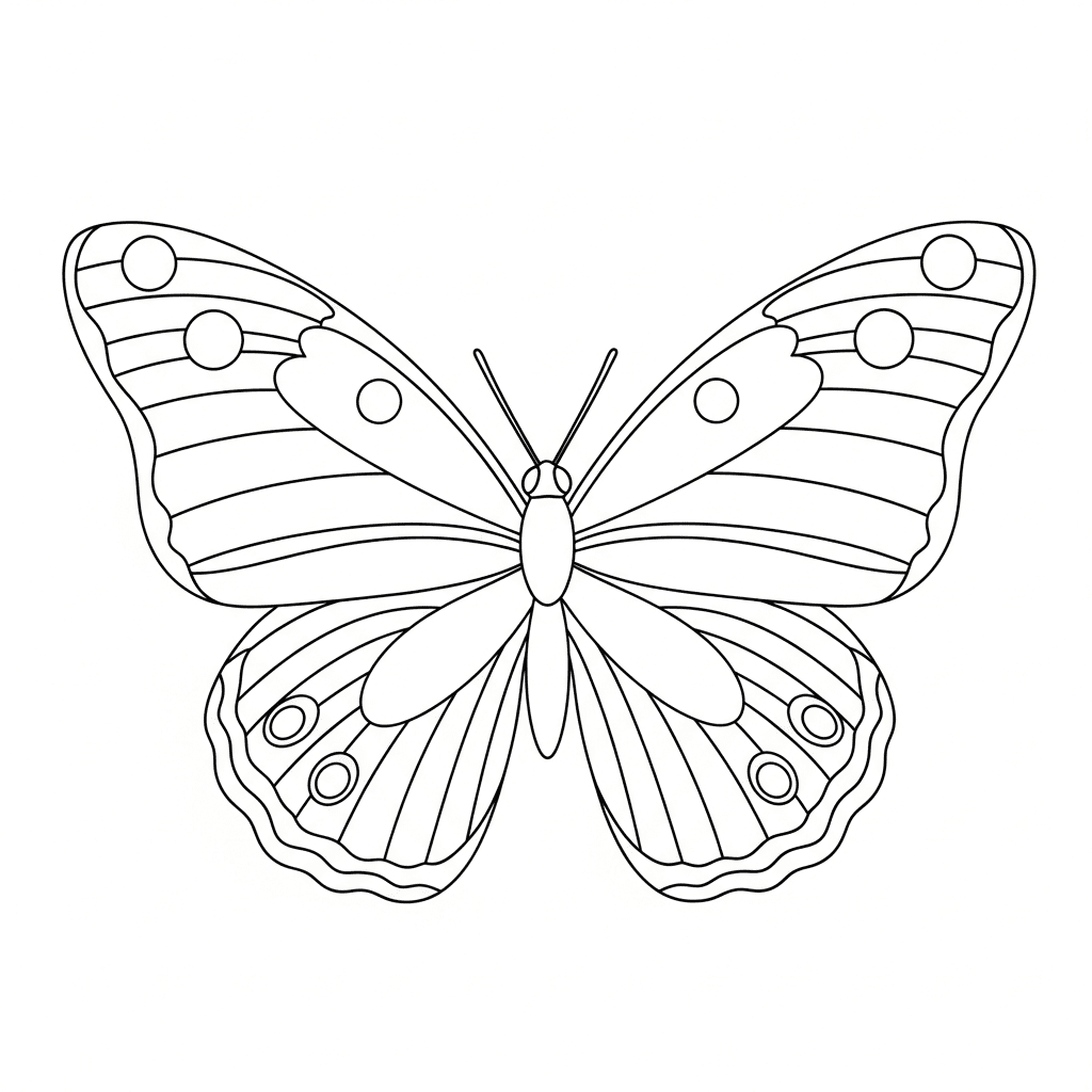 Butterfly outline sketch with large wings for kids coloring book