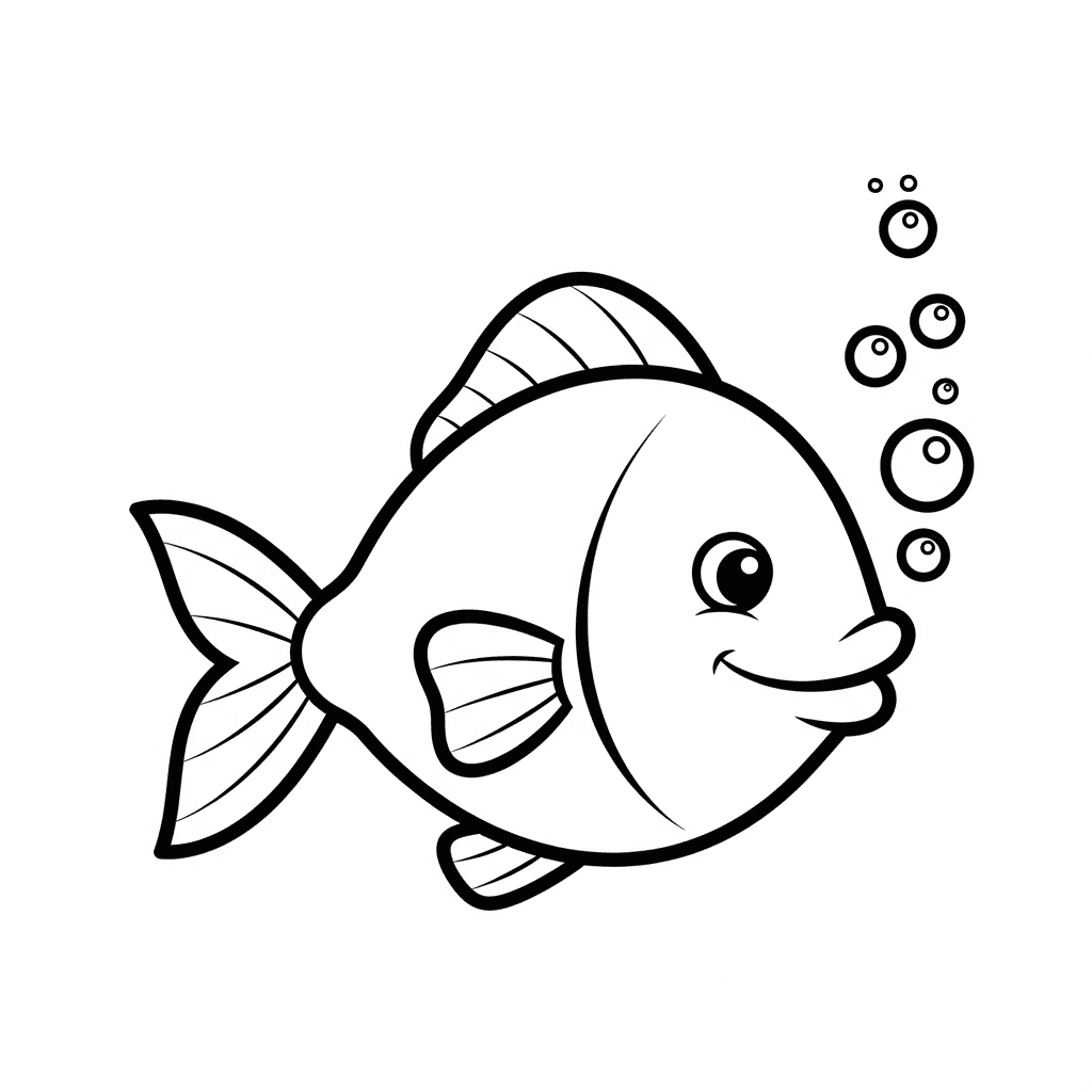 Simple fish outline sketch with bubbles made for kids coloring activity