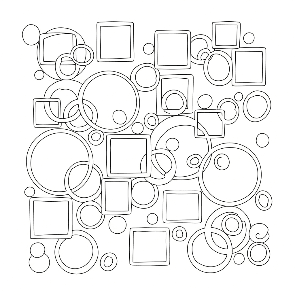 Basic shape and pattern outline sketches designed for kids coloring practice